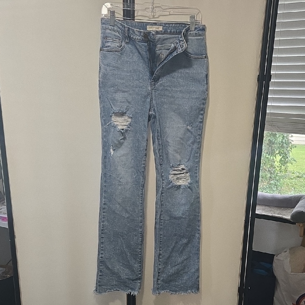 Machine Light Blue Distressed Straight Leg Jeans
